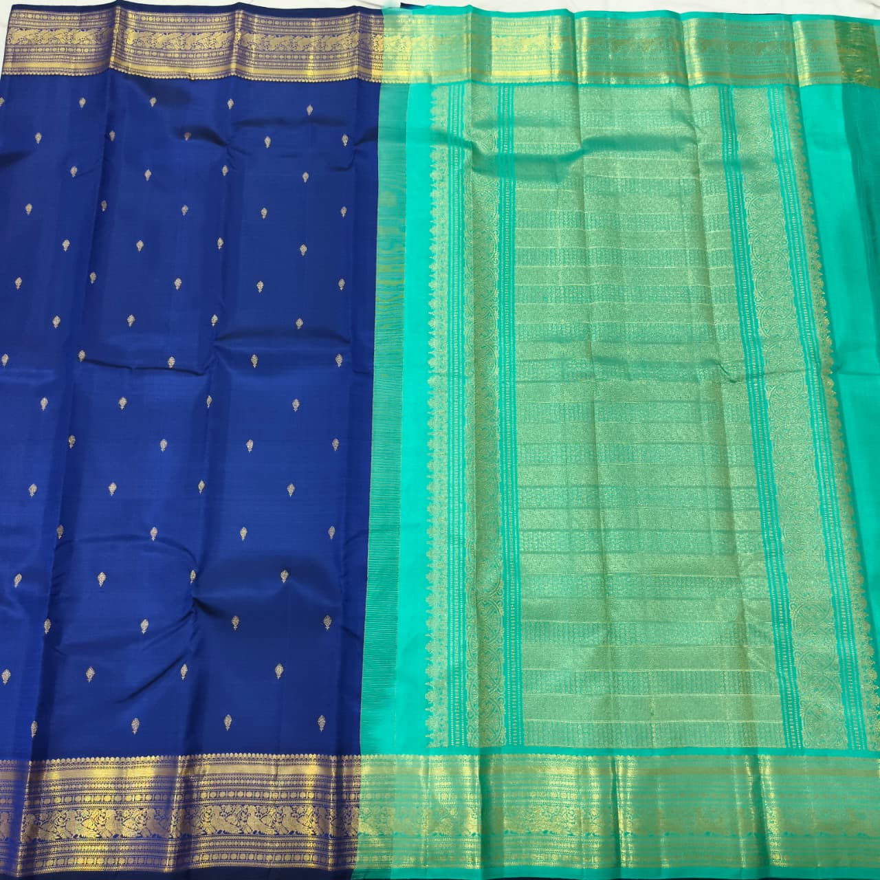 Pure Kanchipuram Silk Saree –Blue and Rexona Green