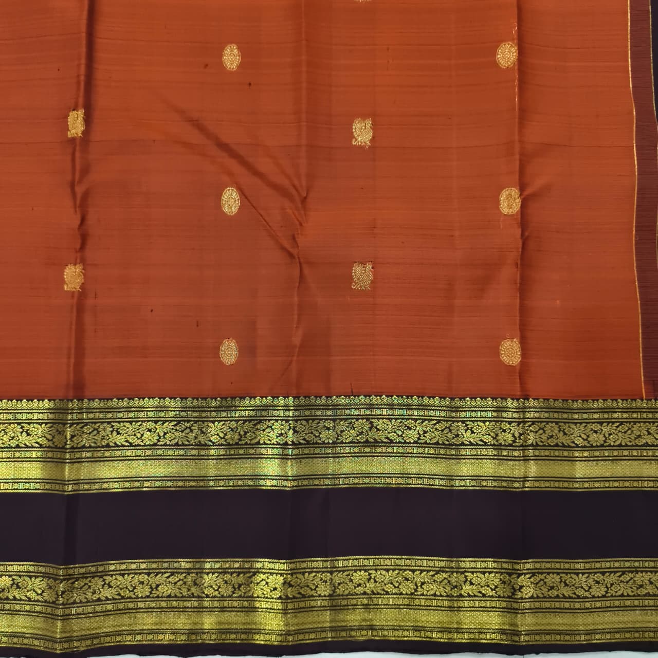 Pure Kanchipuram Silk Saree – Rust Orange and Deep Chocolate
