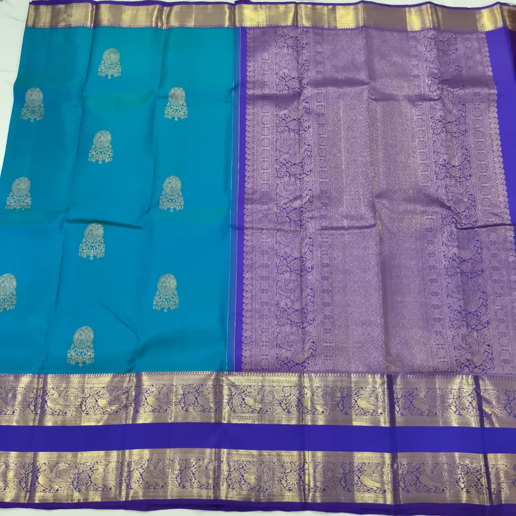 Pure Kanchipuram Silk Saree – Peacock Blue and Purple
