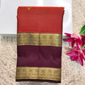 Pure Kanchipuram Silk Saree – Rust Orange and  Deep Chocolate
