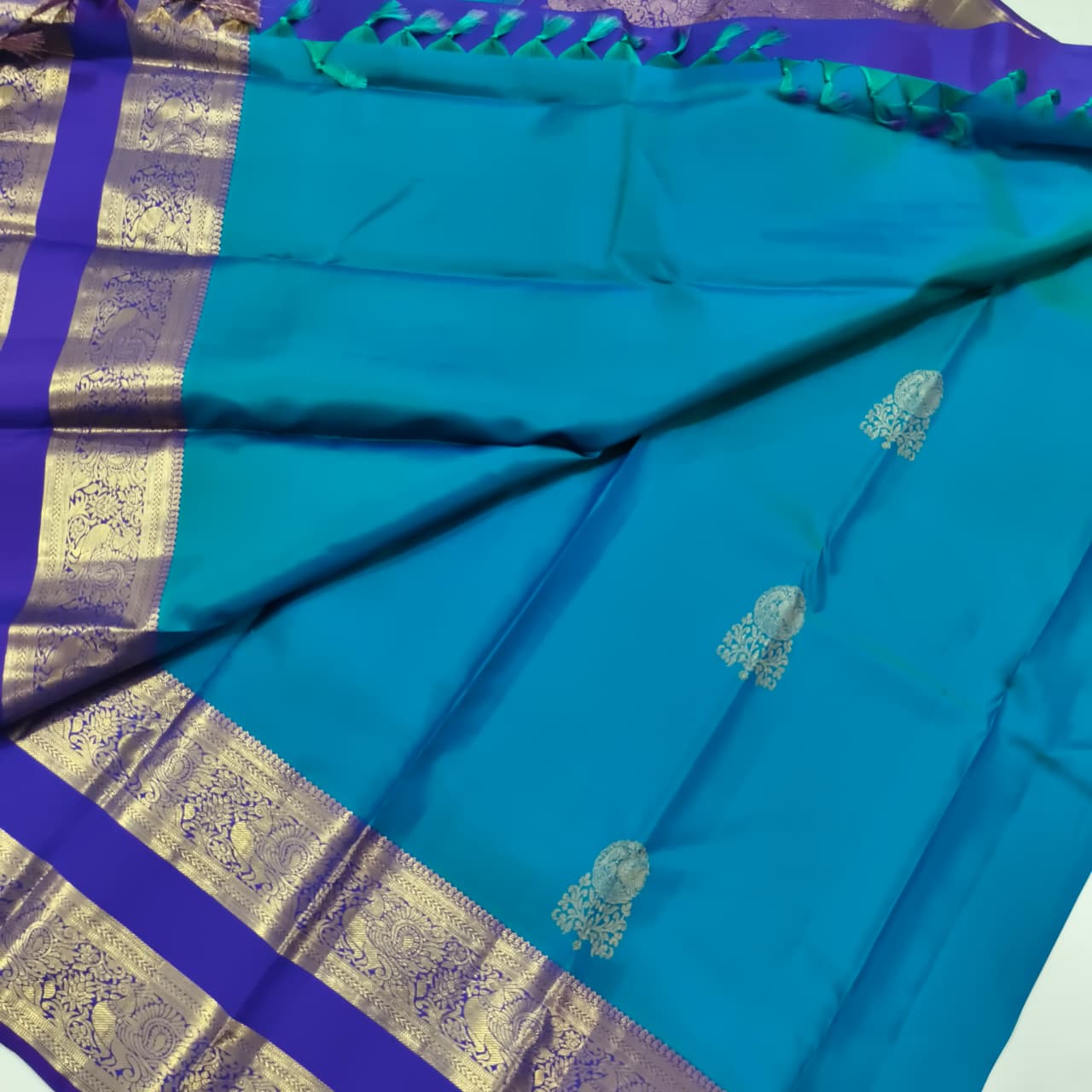 Pure Kanchipuram Silk Saree – Peacock Blue and Purple