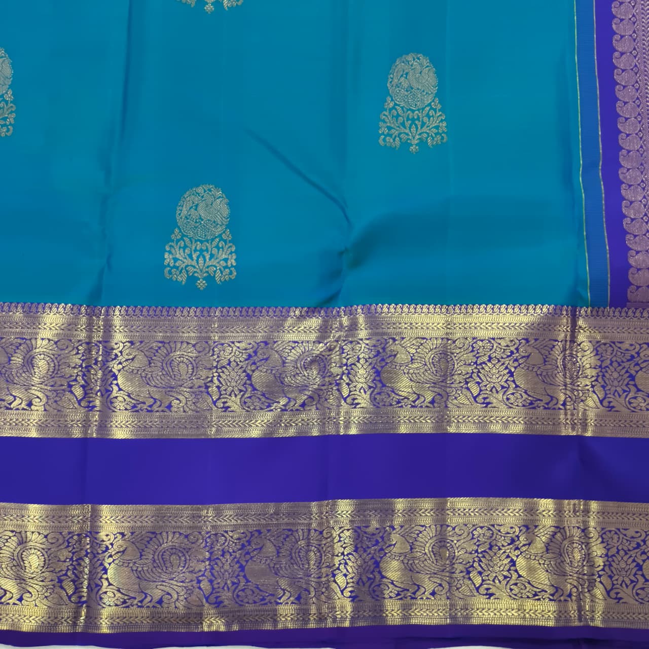 Pure Kanchipuram Silk Saree – Peacock Blue and Purple