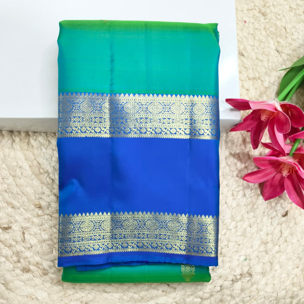 Pure Kanchipuram Silk Saree – Peacock Green and Blue