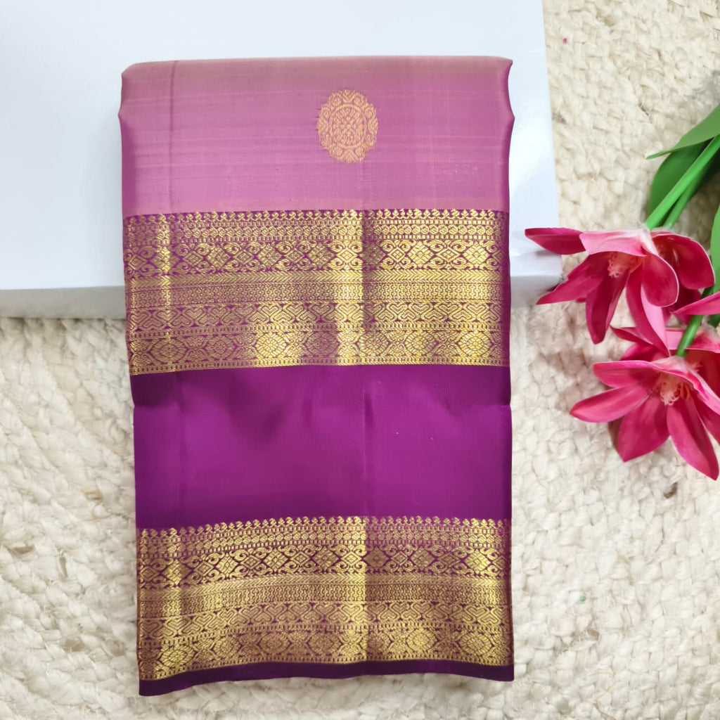 Pure Kanchipuram Silk Saree – Onion Pink and Deep Wine