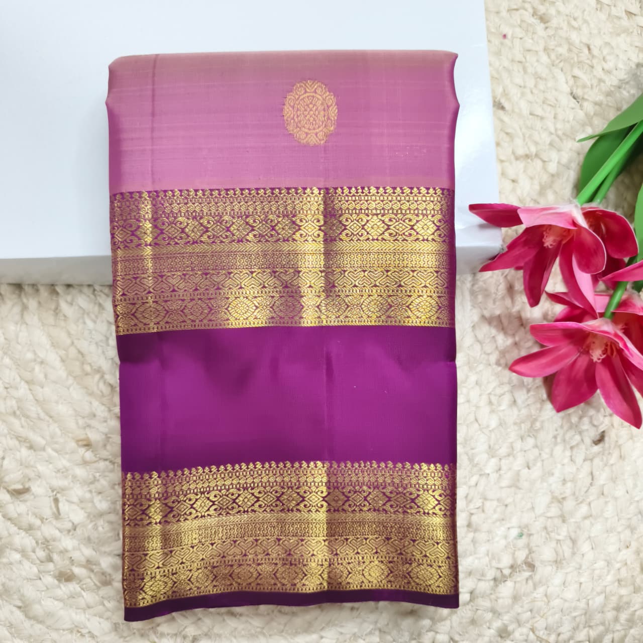 Pure Kanchipuram Silk Saree – Onion Pink and Deep Wine