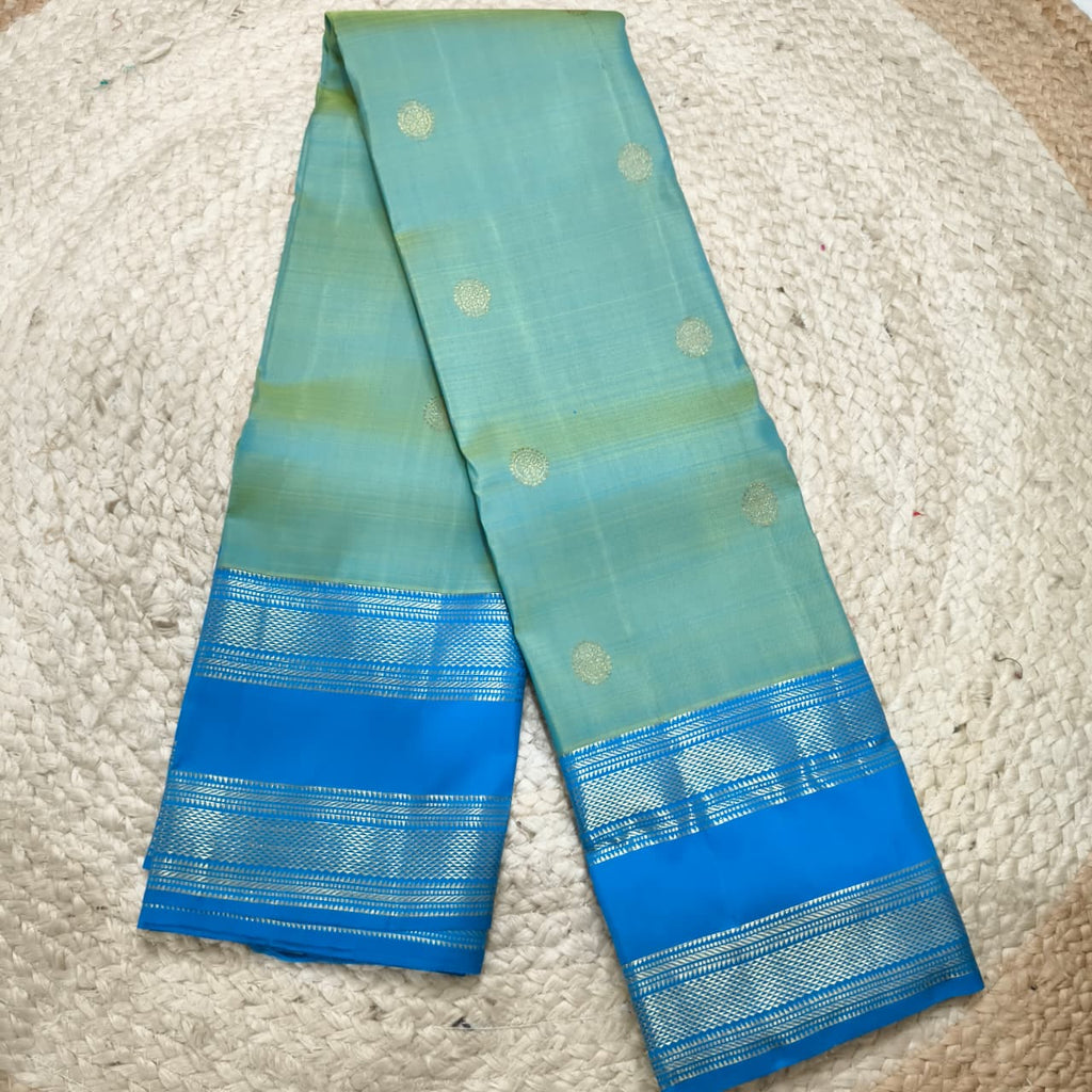 Pure Kanchipuram Silk Saree – Aqua Green and Blue