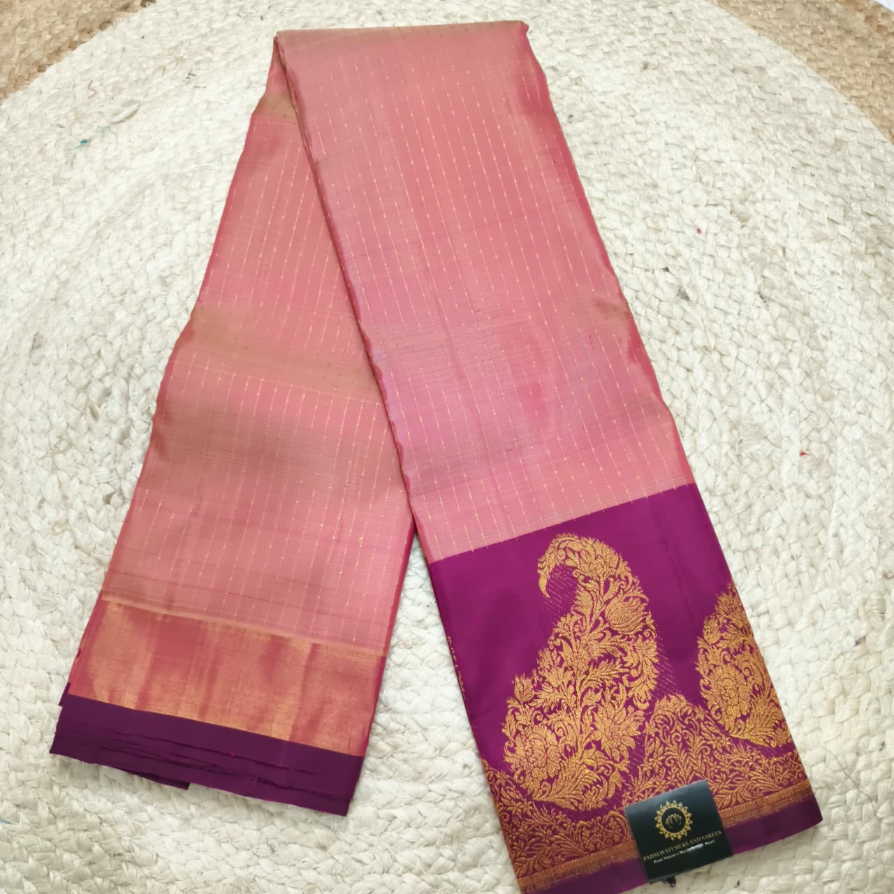 Pure Kanchipuram Silk Saree – Onion Pink and Deep Wine