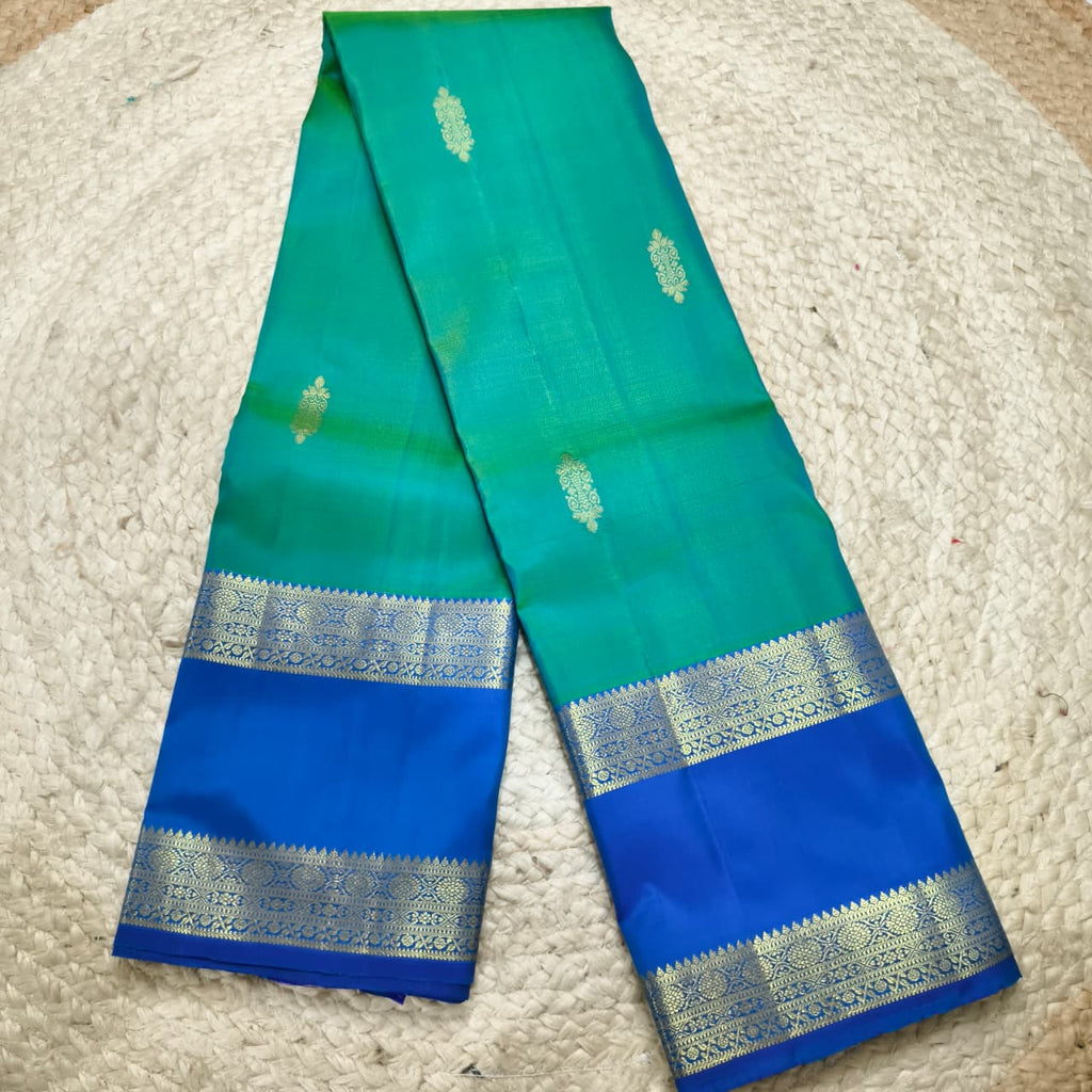 Pure Kanchipuram Silk Saree – Peacock Green and Blue