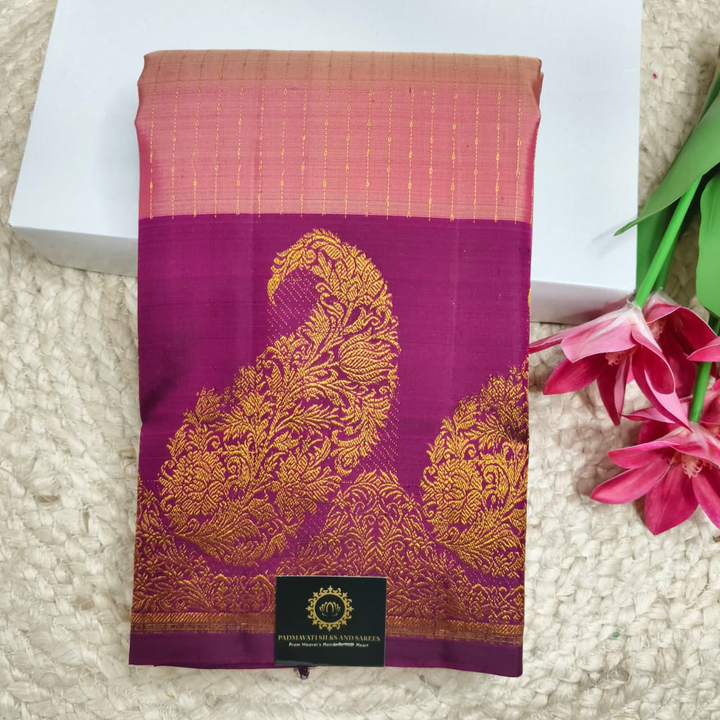 Pure Kanchipuram Silk Saree – Onion Pink and Deep Wine