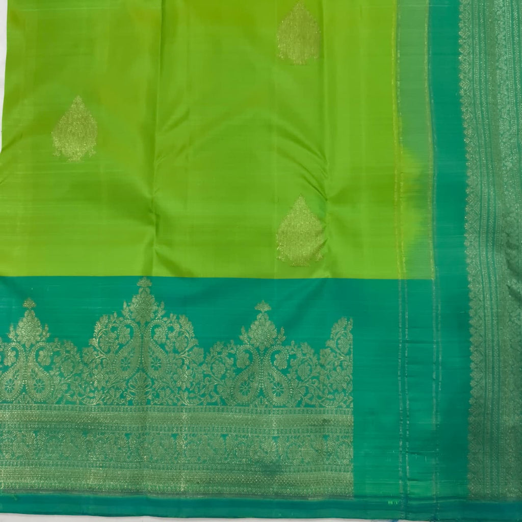 Pure Kanchipuram Silk Saree – Parrot Green and Blue