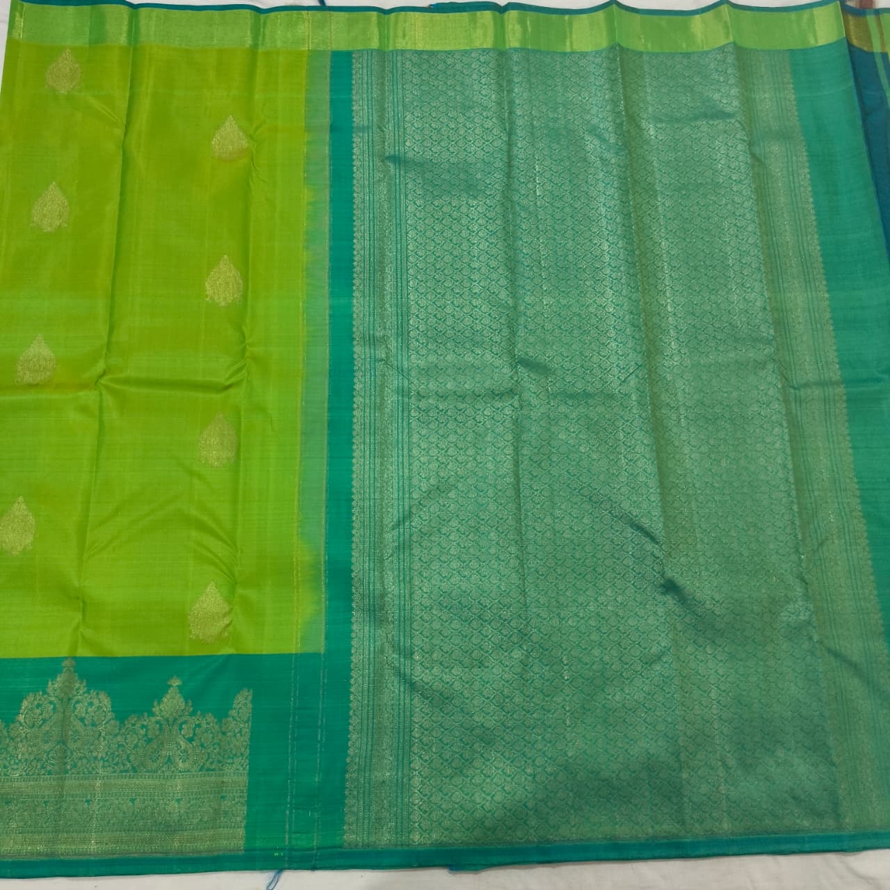 Pure Kanchipuram Silk Saree – Parrot Green and Blue
