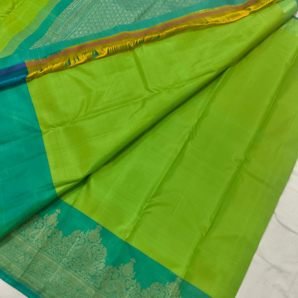 Pure Kanchipuram Silk Saree – Parrot Green and Blue