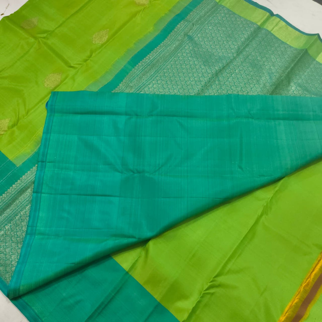 Pure Kanchipuram Silk Saree – Parrot Green and Blue