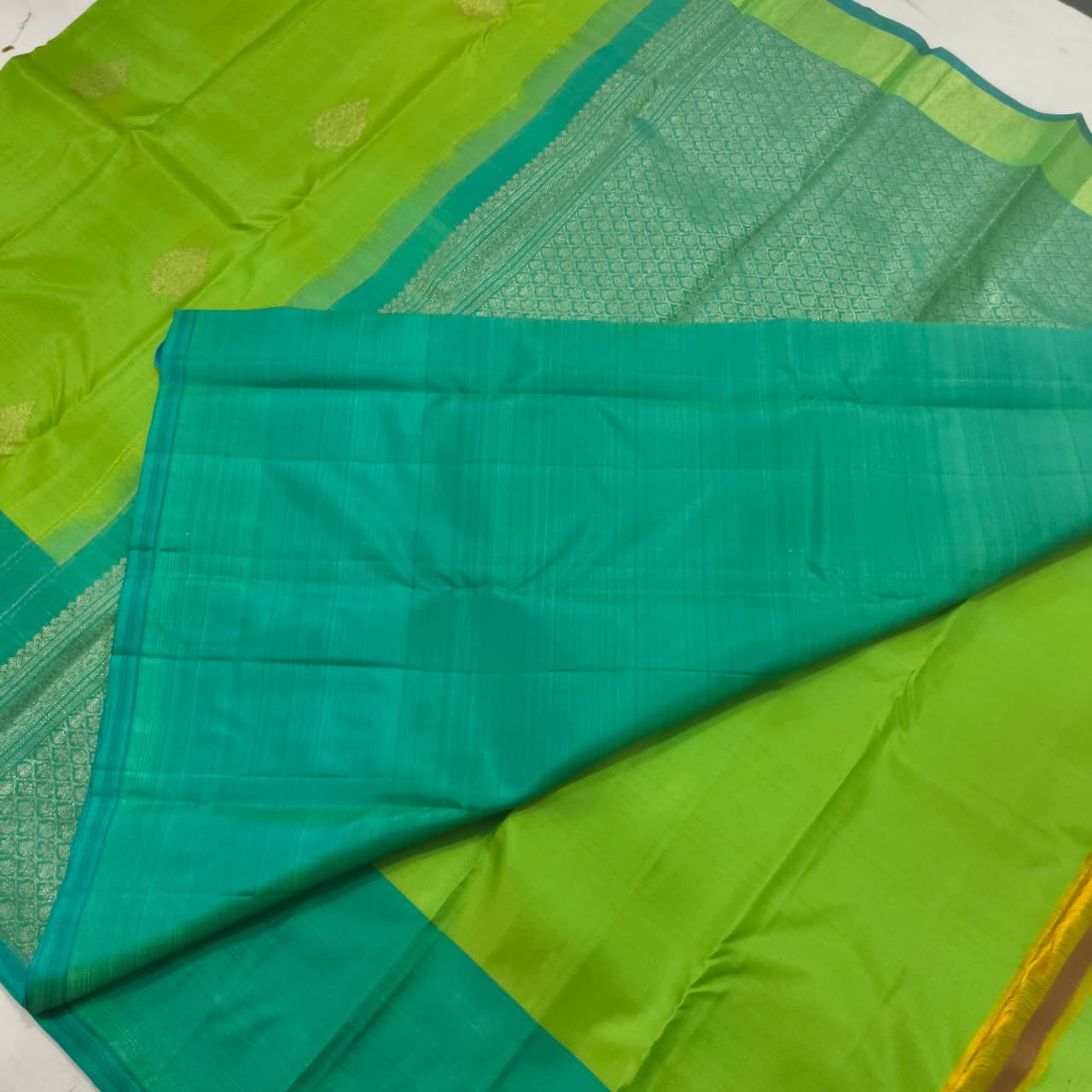 Pure Kanchipuram Silk Saree – Parrot Green and Blue