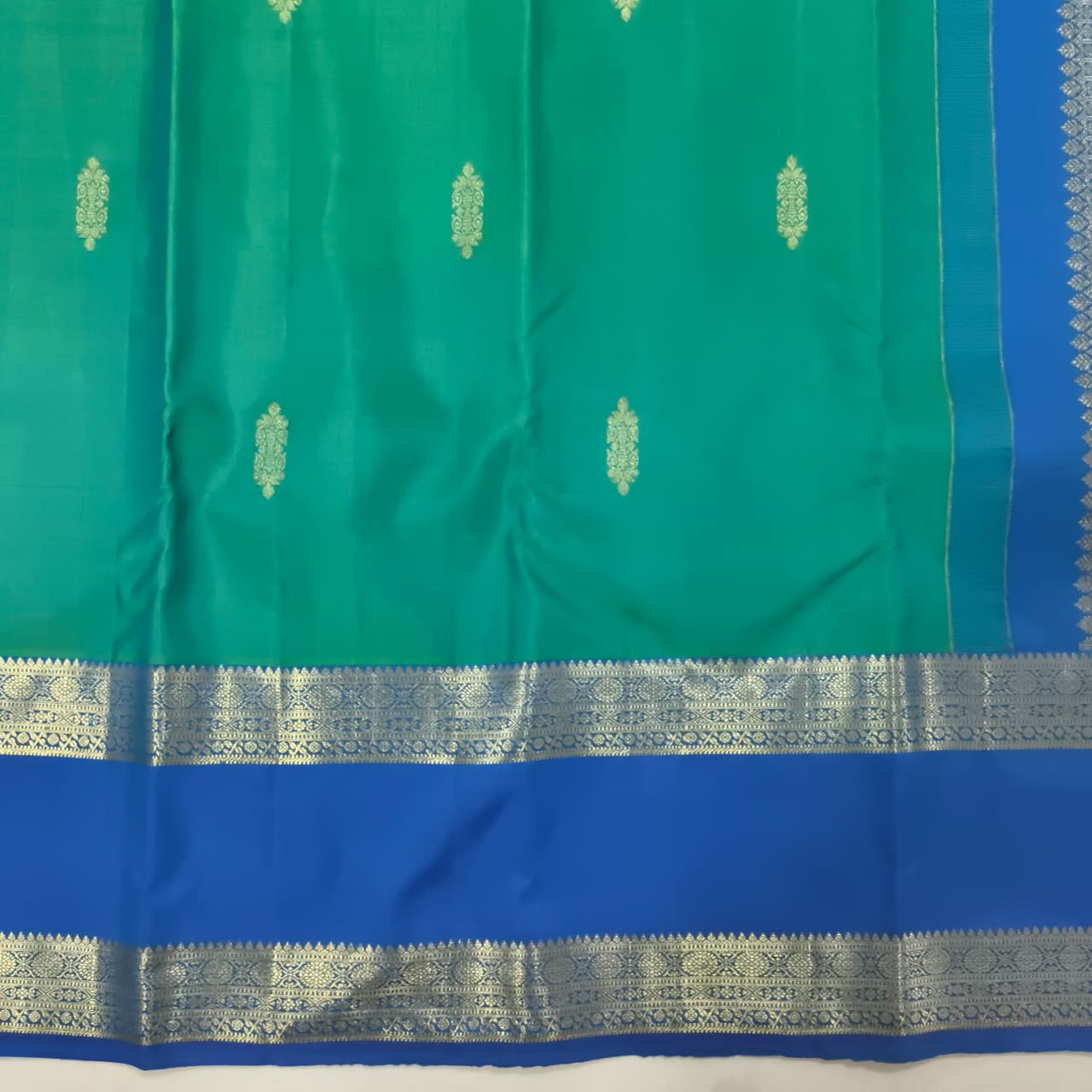 Pure Kanchipuram Silk Saree – Peacock Green and Blue