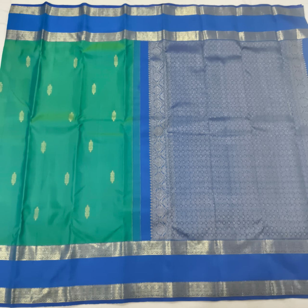 Pure Kanchipuram Silk Saree – Peacock Green and Blue
