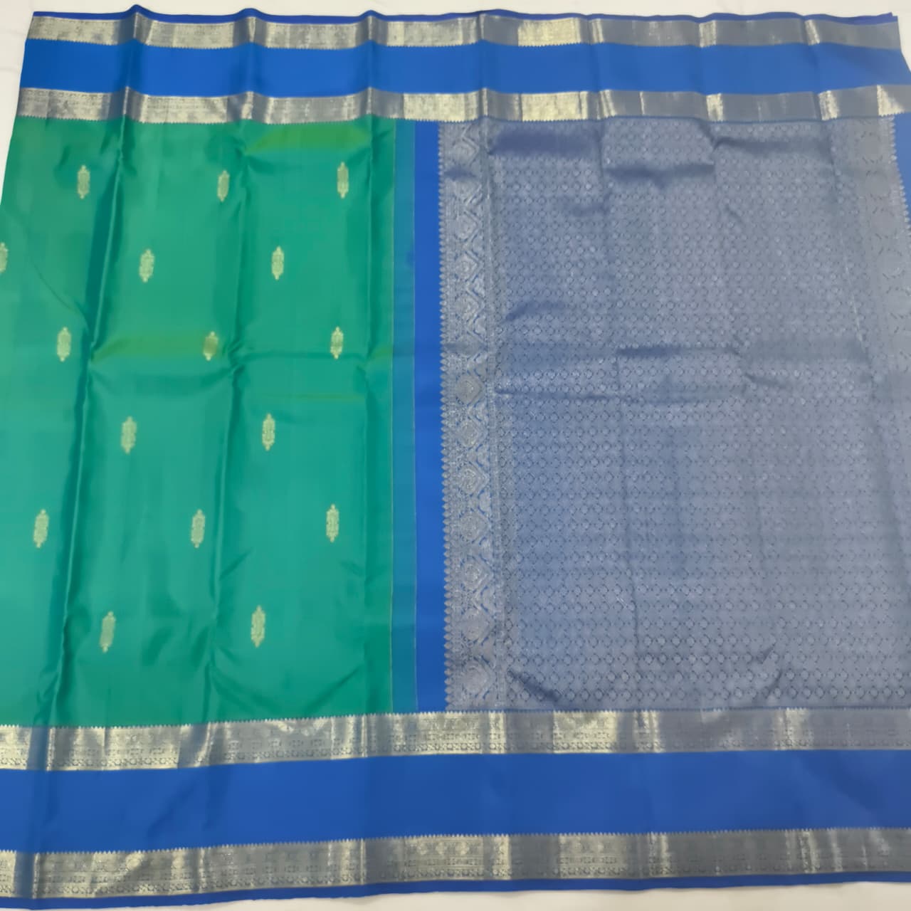 Pure Kanchipuram Silk Saree – Peacock Green and Blue