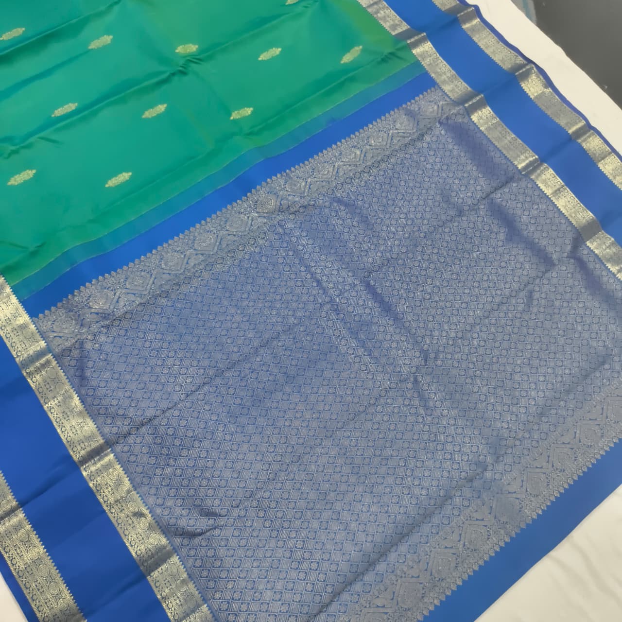 Pure Kanchipuram Silk Saree – Peacock Green and Blue