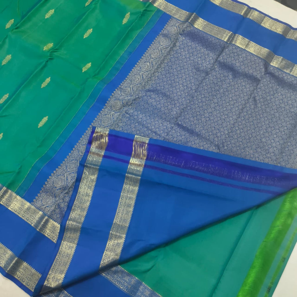 Pure Kanchipuram Silk Saree – Peacock Green and Blue
