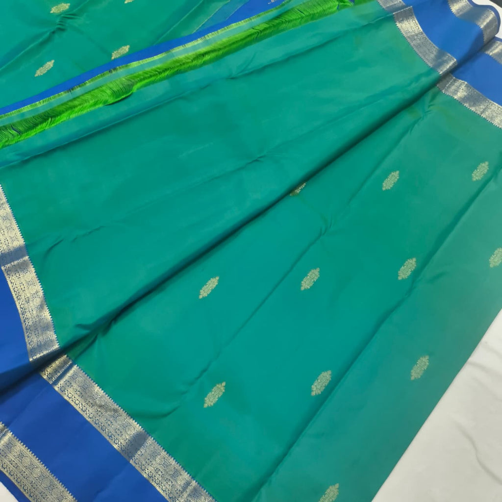 Pure Kanchipuram Silk Saree – Peacock Green and Blue