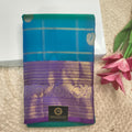 Pure Kanchipuram Silk Saree – Peacock Blue and Magenta Pink Checks