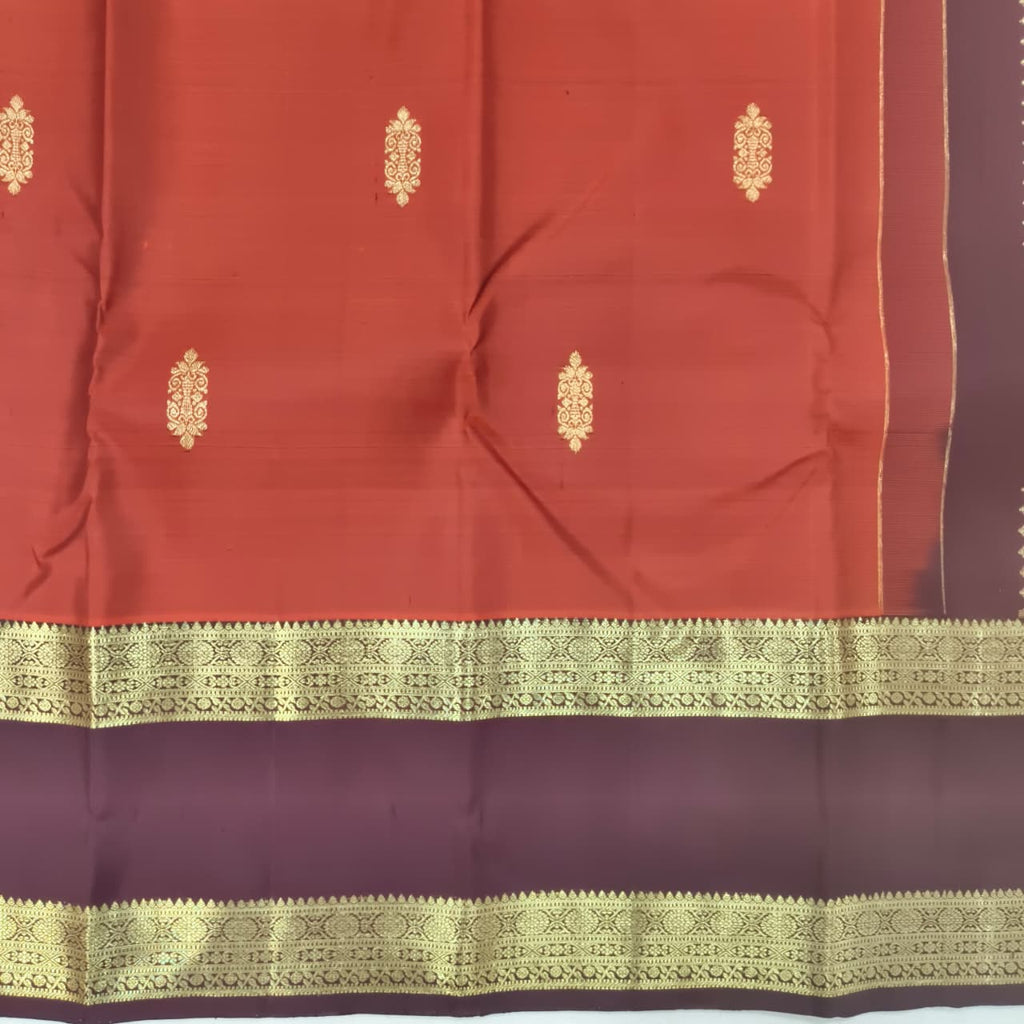 Pure Kanchipuram Silk Saree – Rust Orange and  Deep Chocolate