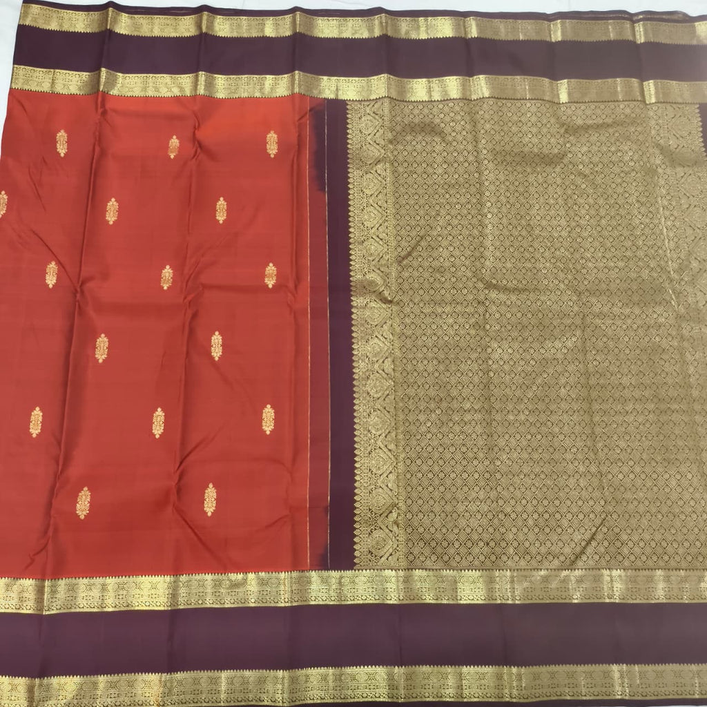 Pure Kanchipuram Silk Saree – Rust Orange and  Deep Chocolate