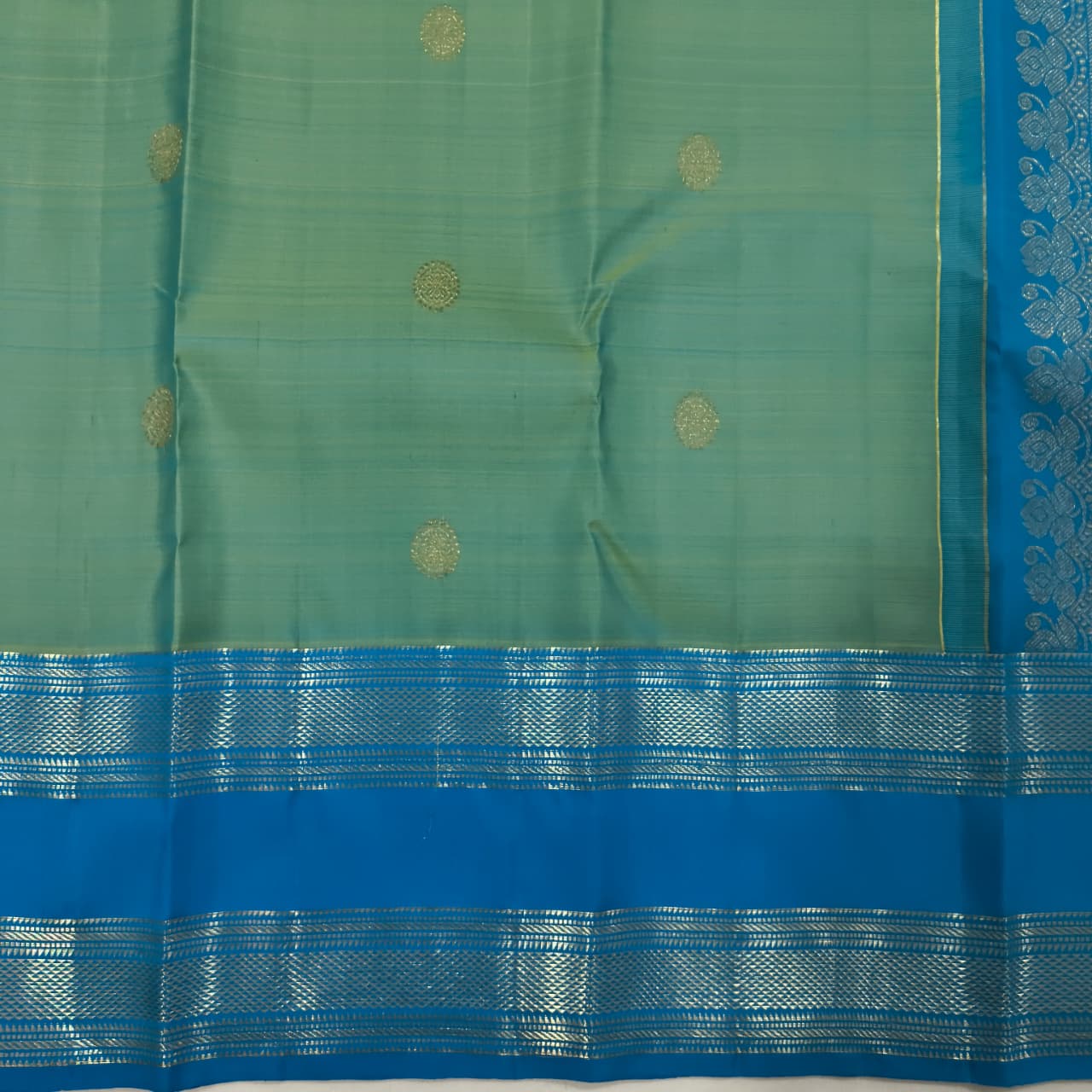 Pure Kanchipuram Silk Saree – Aqua Green and Blue