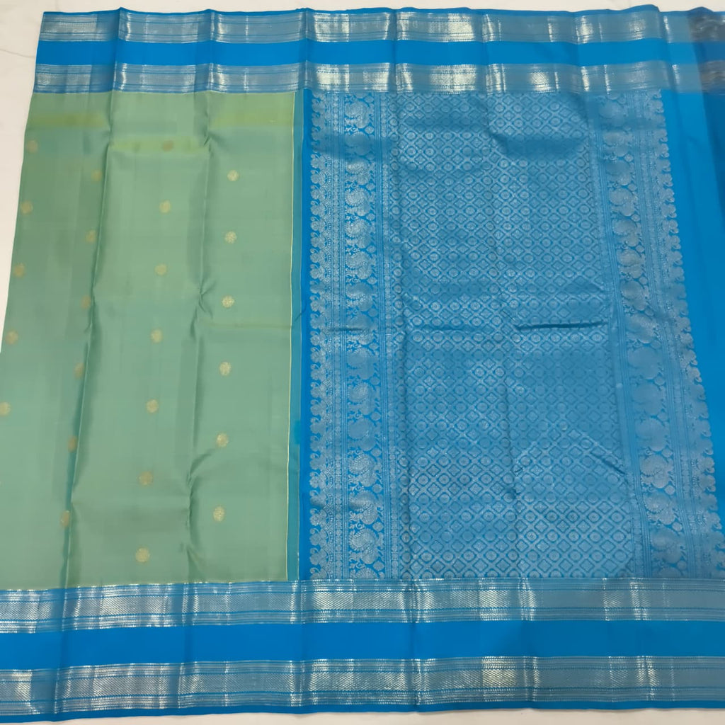 Pure Kanchipuram Silk Saree – Aqua Green and Blue