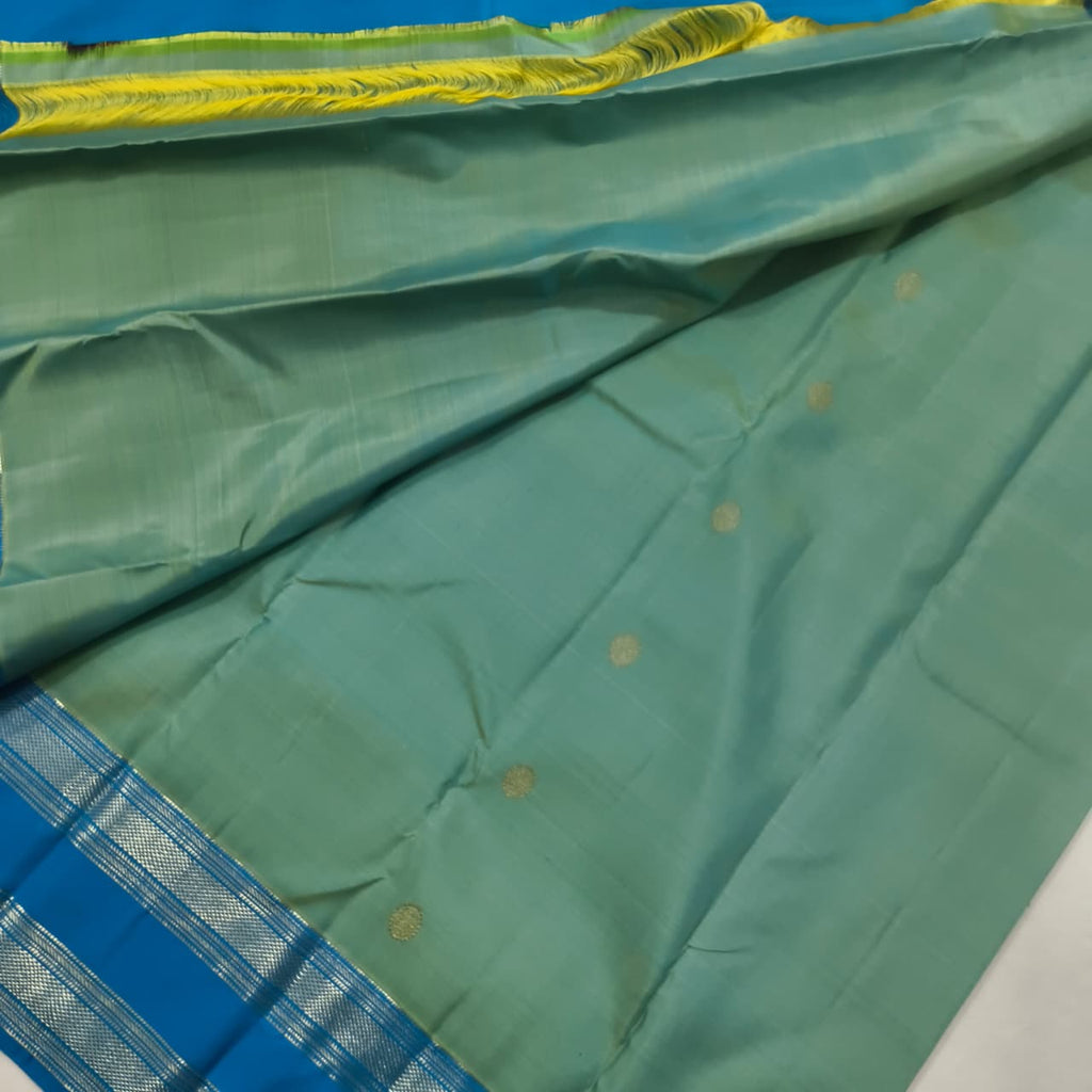 Pure Kanchipuram Silk Saree – Aqua Green and Blue