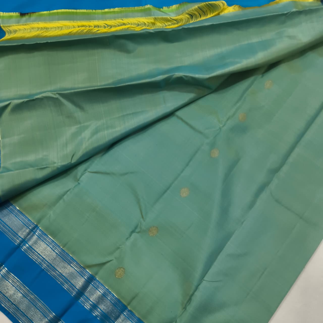 Pure Kanchipuram Silk Saree – Aqua Green and Blue