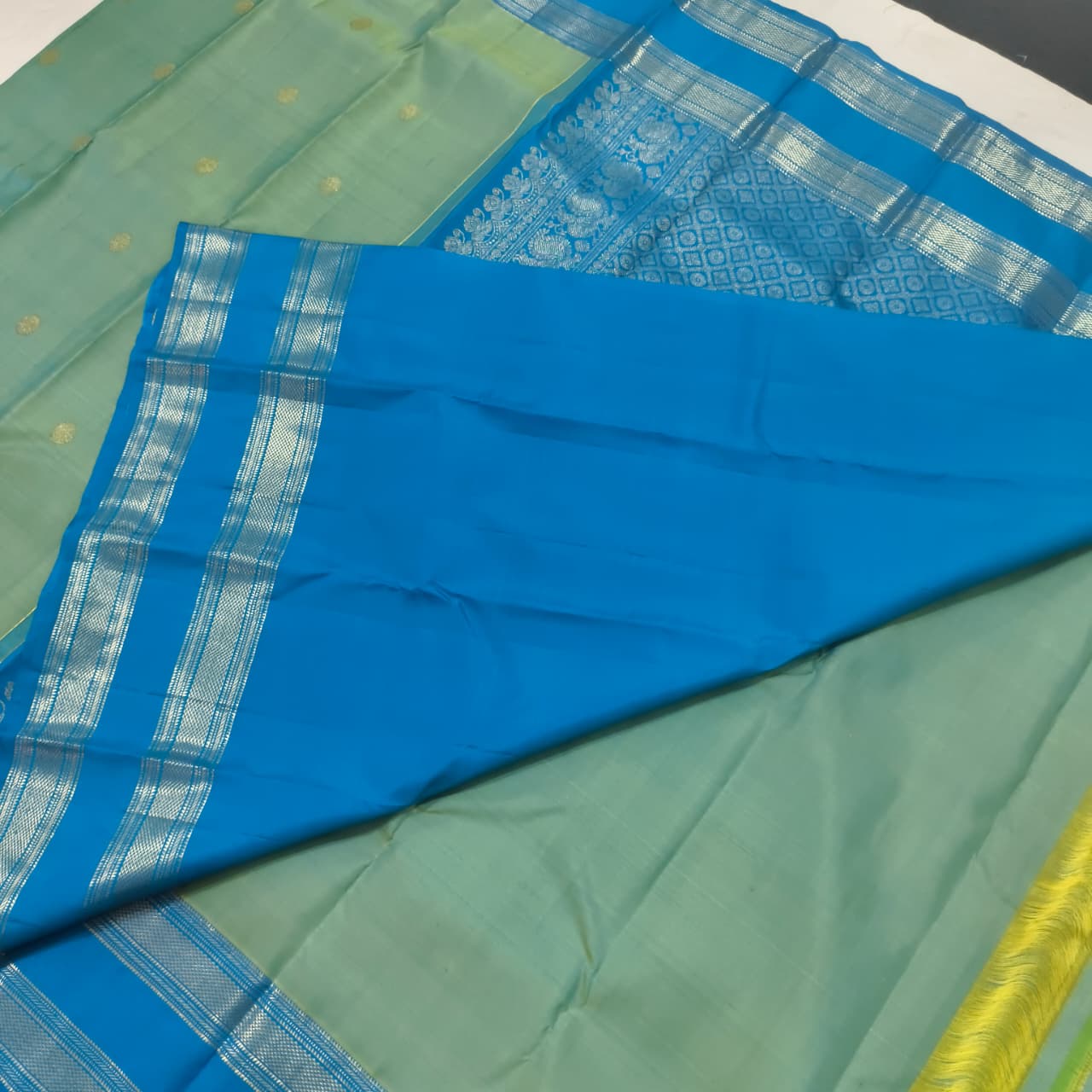 Pure Kanchipuram Silk Saree – Aqua Green and Blue