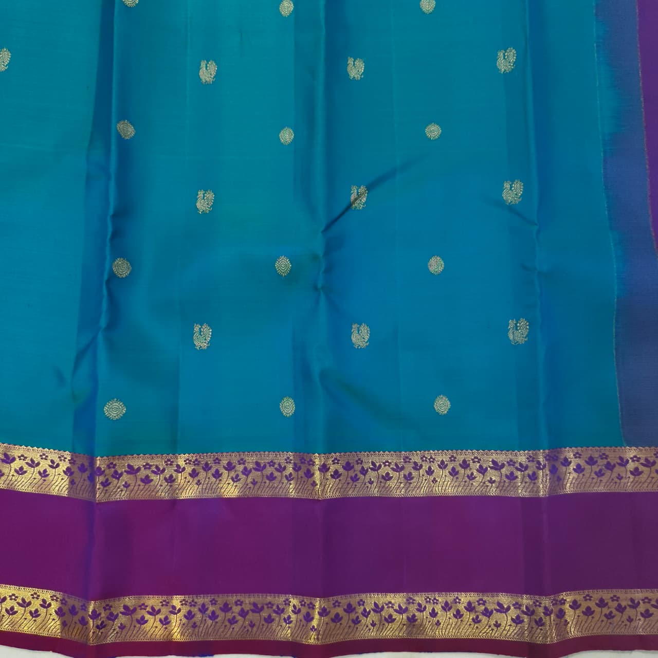 Pure Kanchipuram Silk Saree – Peacock Blue and Wine