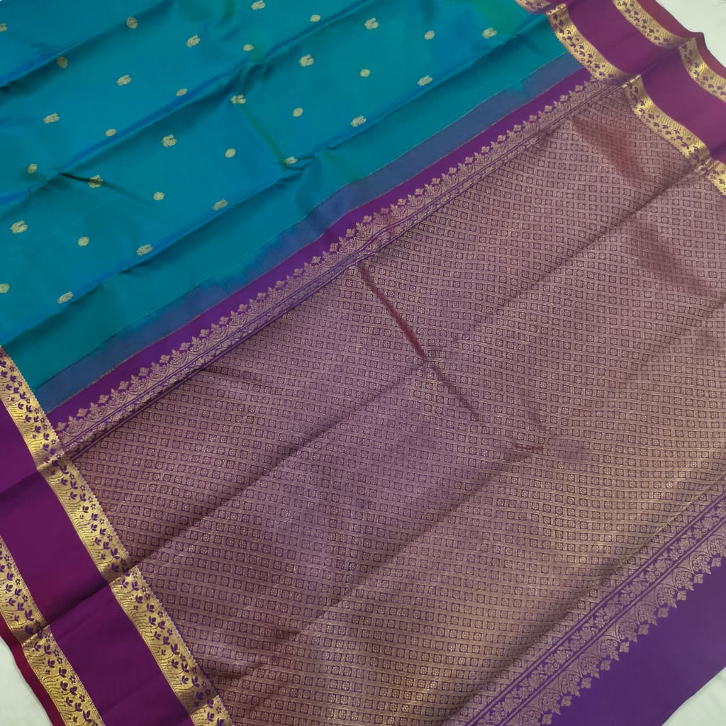 Pure Kanchipuram Silk Saree – Peacock Blue and Wine
