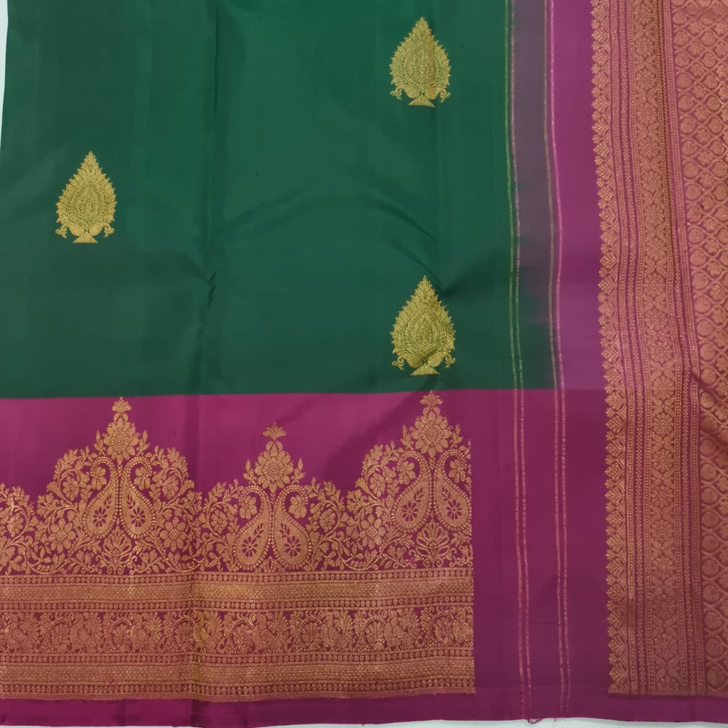 Pure Kanchipuram Silk Saree –Bottle Green and Magenta