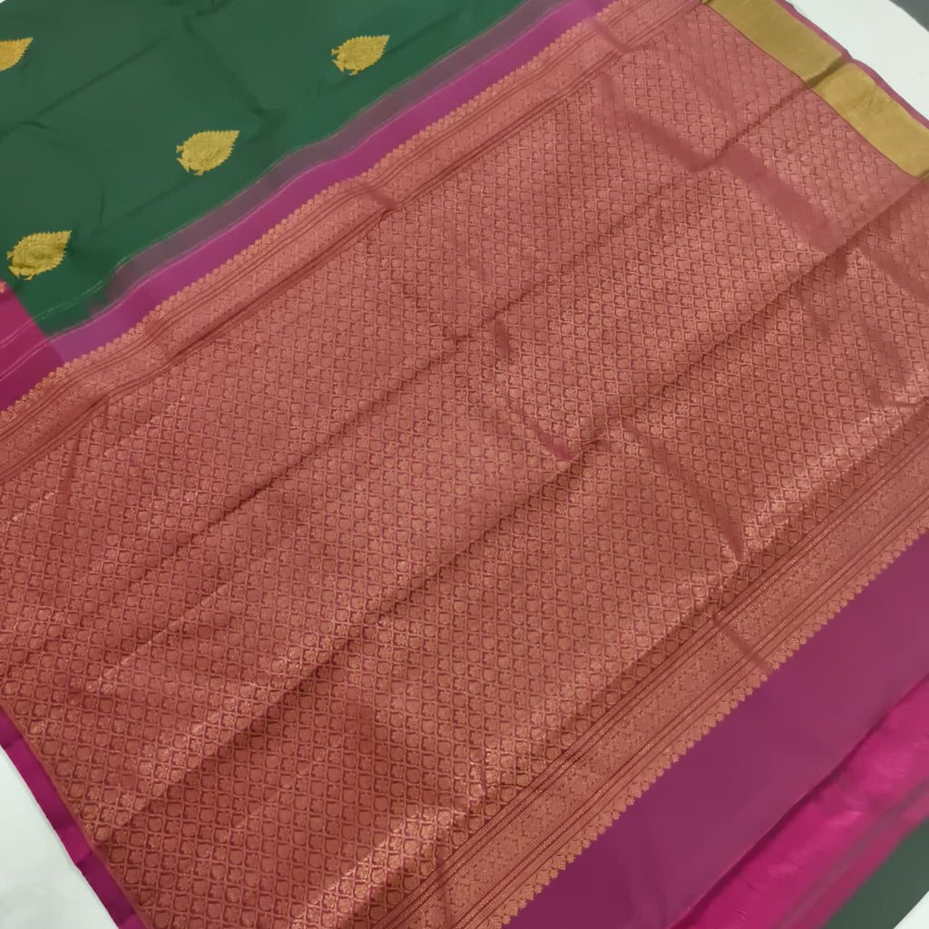 Pure Kanchipuram Silk Saree –Bottle Green and Magenta