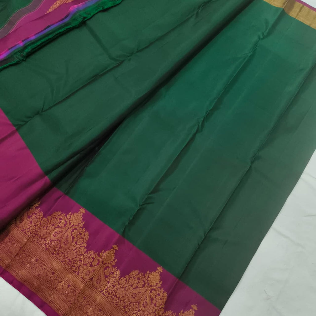 Pure Kanchipuram Silk Saree –Bottle Green and Magenta