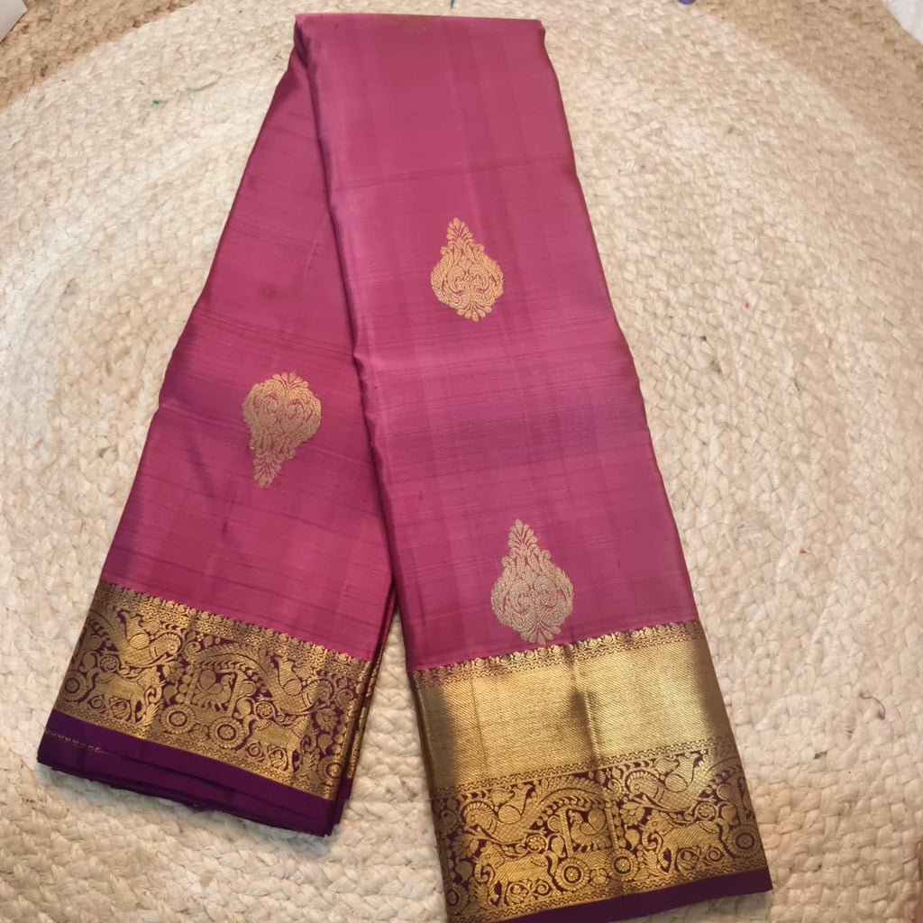 Pure Kanchipuram Silk Saree – Onion Pink and Wine Contrast