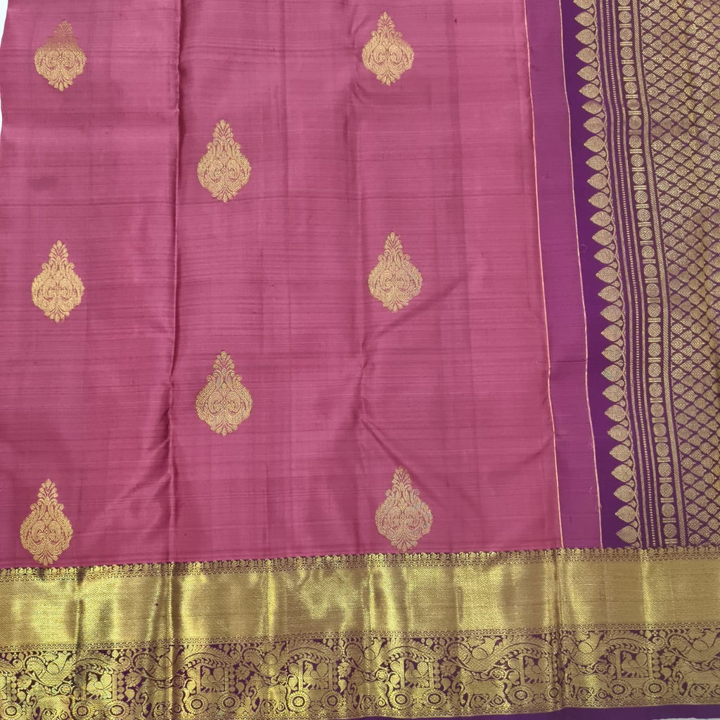 Pure Kanchipuram Silk Saree – Onion Pink and Wine Contrast