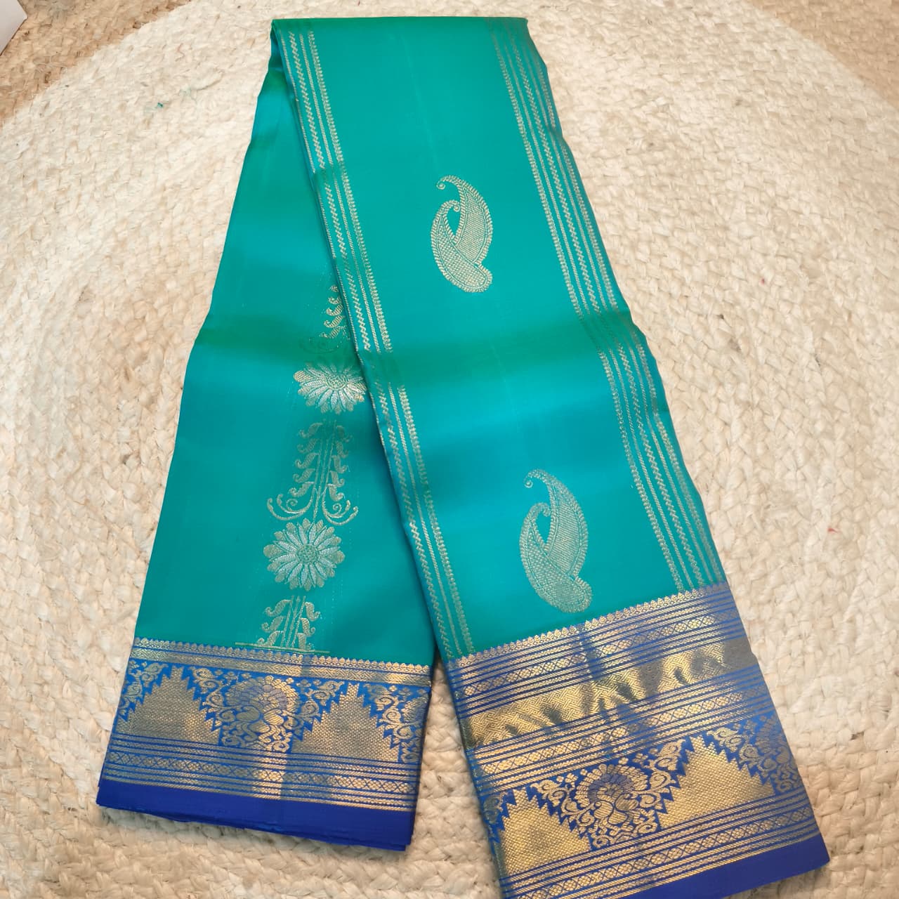 Pure Kanchipuram Silk Saree – Peacock Blue