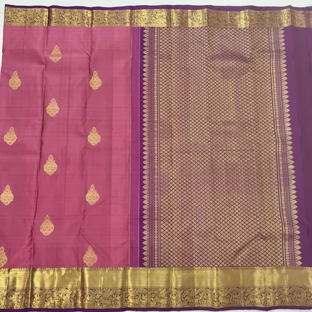 Pure Kanchipuram Silk Saree – Onion Pink and Wine Contrast