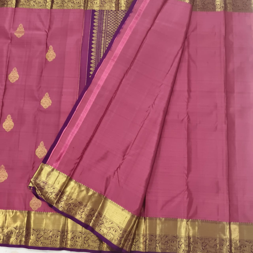 Pure Kanchipuram Silk Saree – Onion Pink and Wine Contrast