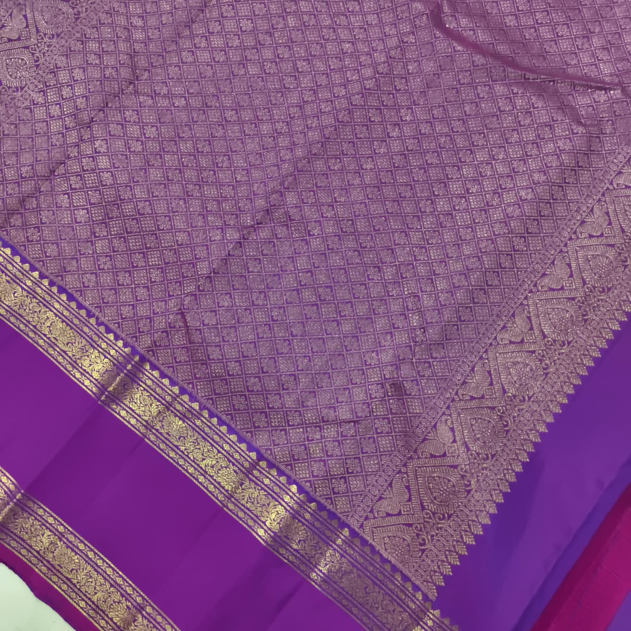 Pure Kanchipuram Silk Saree – Peacock Blue and Magenta Pink
