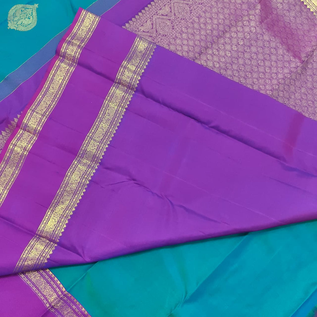 Pure Kanchipuram Silk Saree – Peacock Blue and Magenta Pink
