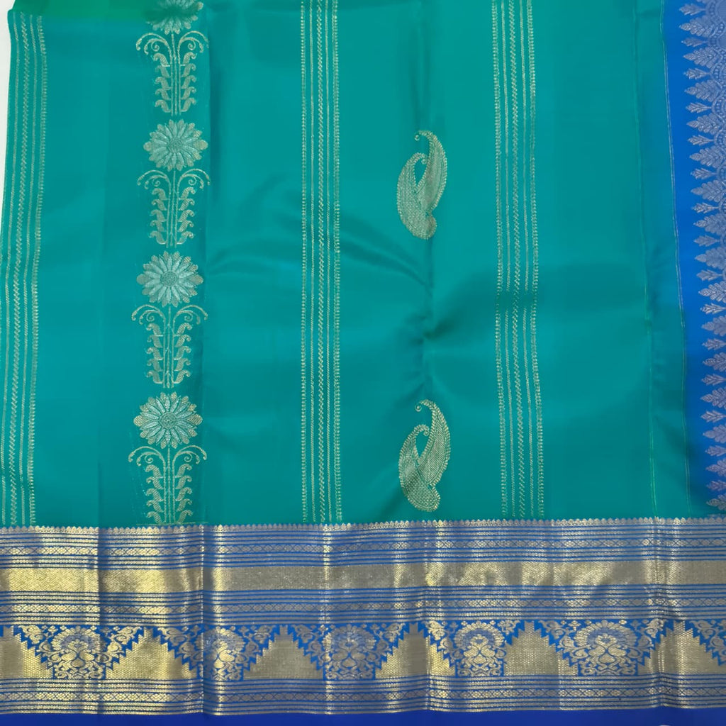 Pure Kanchipuram Silk Saree – Peacock Blue