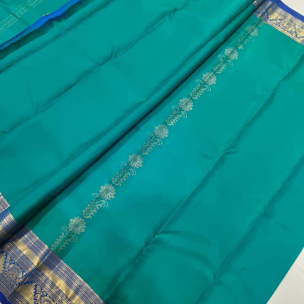 Pure Kanchipuram Silk Saree – Peacock Blue