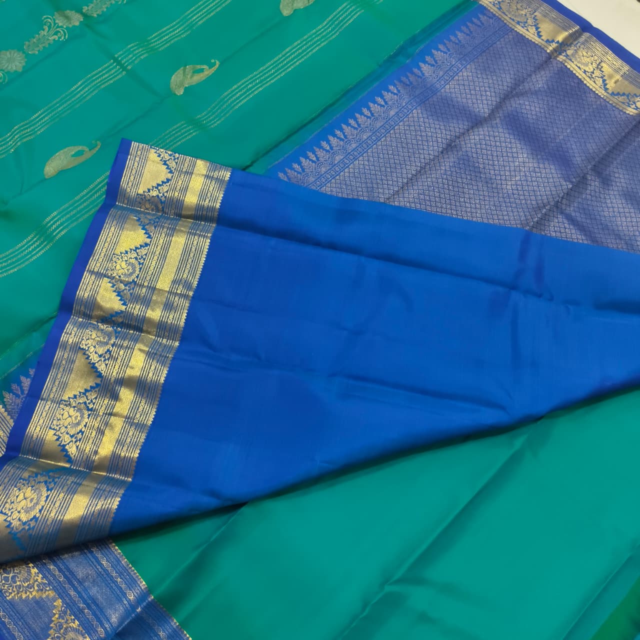 Pure Kanchipuram Silk Saree – Peacock Blue