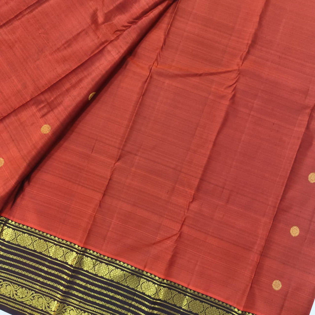 Pure Kanchipuram Silk Saree – Rust Orange and  Deep Chocolate