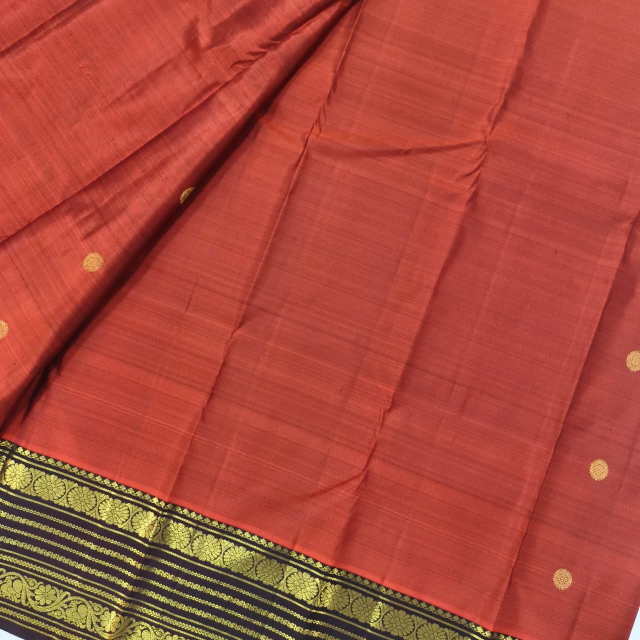 Pure Kanchipuram Silk Saree – Rust Orange and  Deep Chocolate