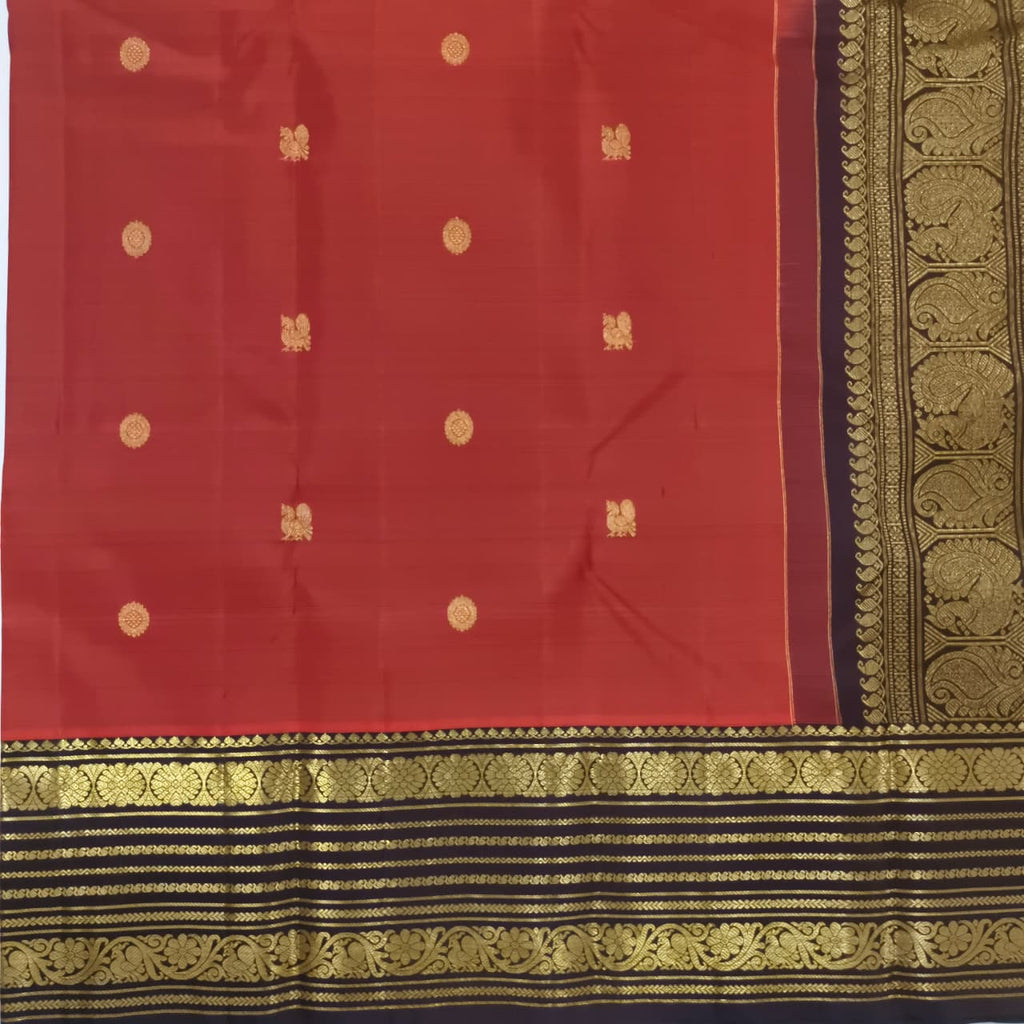 Pure Kanchipuram Silk Saree – Rust Orange and  Deep Chocolate